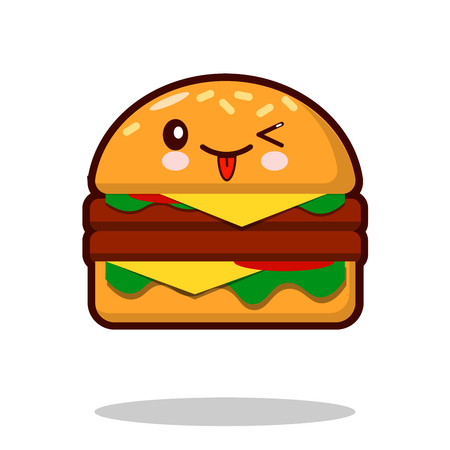 Hamburger cartoon character icon kawaii fast food Flat design  Illustrationの写真素材