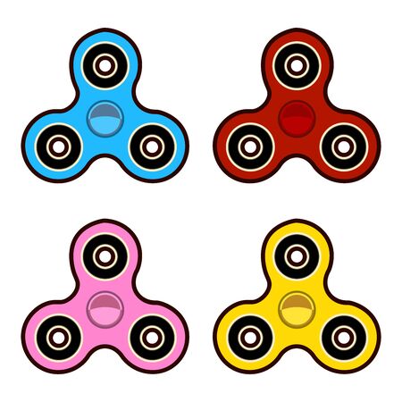 Set of fidget spinners of different colors. popular toys for stress relief Flat design  Illustrationの写真素材