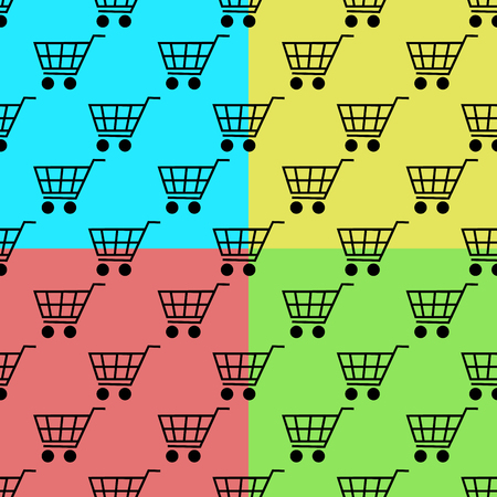 Shopping cart seamless pattern set isolated on colors backgrounds. Flat design Vector Illustrationのイラスト素材