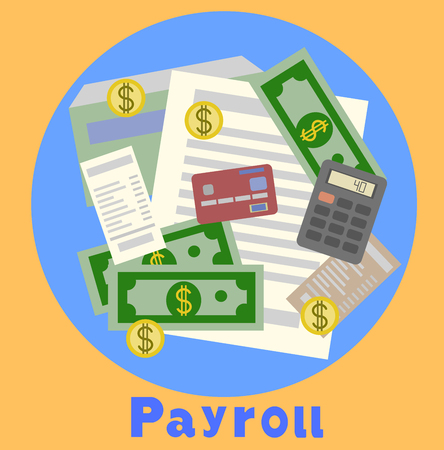 Payroll, invoice sheet flat illustration. Payroll template, calculate salary, budget concepts. Top view. Modern flat design for web banners, web sites, infographics. Creative  illustrationの写真素材