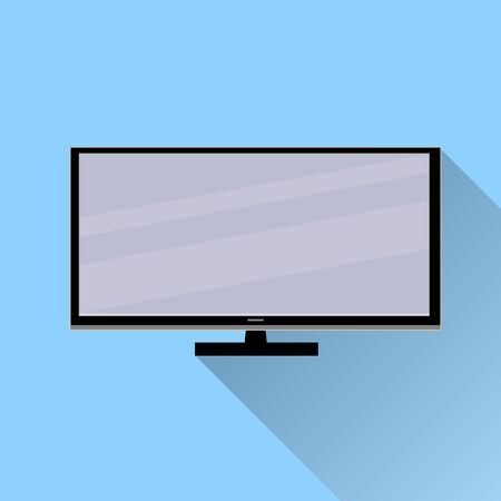 TV icon with long shadow ,  illustration, flat design on blue backgroundの写真素材
