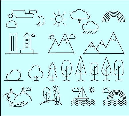 Landscape icons, thin line style, flat design  nature landscape itemsの写真素材