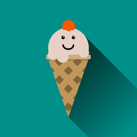 Ice cream flat icon. Icecream cone  illustration isolated on greenの写真素材