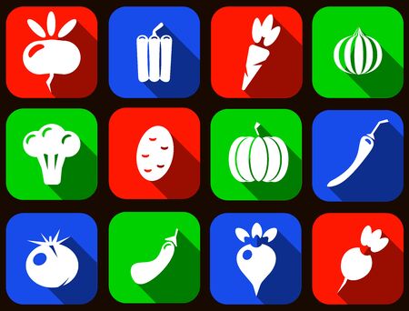 vegetables icon set. with long shadow.  illustrationの写真素材