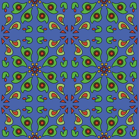 Blue folk traditional background simple floral seamless patternの写真素材
