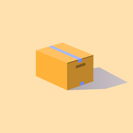 Carton box sealed with tape.  flat item isolated on yellowの写真素材
