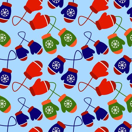 Christmas and New Year seamless pattern of winter color gloves on blue background. Flat design Vector Illustration EPSの写真素材