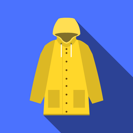 Yellow vintage raincoat icon in flat design with long shadow on blue background, EPSの写真素材