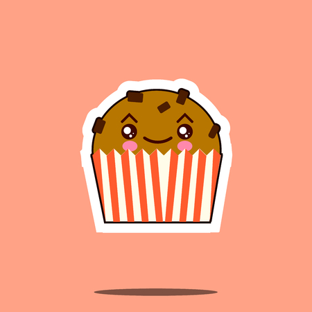 Cute kawaii cupcake Funny emoticon face icon. Flat design  Illustrationの写真素材
