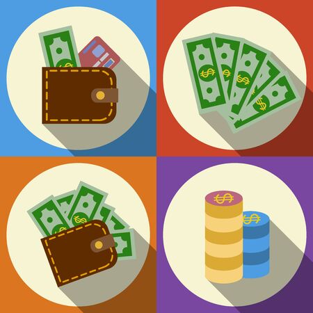 Finance and money icon set with long shadow. Ilustrationの写真素材
