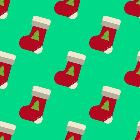 Seamless pattern with christmas socks on green background. Flat design, vector illustrationのイラスト素材