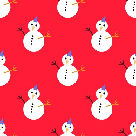 Seamless pattern with christmas Snowman on red background. Flat design,  illustration,の写真素材