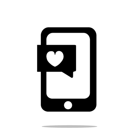 Smartphone with heart chat icon flat style isolated on white background for your web site design, logo, app, UI. Vector illustration, EPS10.の写真素材