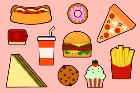 Fast food set. Illustration of fast food  icons for web. Flat designの写真素材