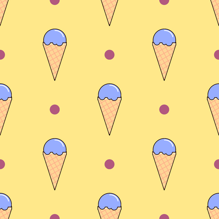 Ice cream  seamless pattern on yellow. Flat design  Illustrationの写真素材