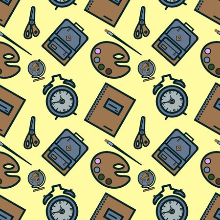 seamless pattern with colorful school icons on yellow Flat design  Illustrationの写真素材