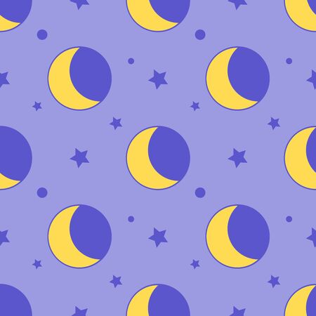 Moon seamless pattern child background with stars on purple Flat design  Illustrationの写真素材