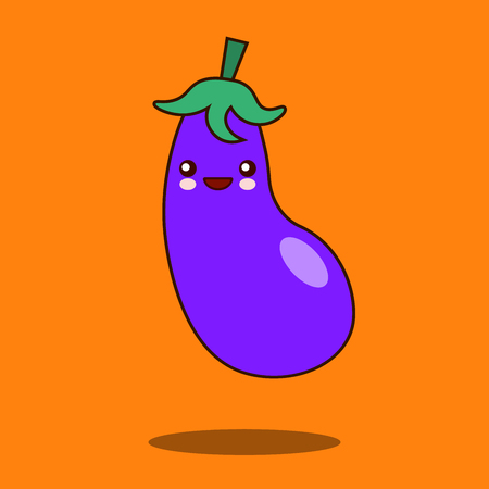 Cute vegetable cartoon character eggplant icon kawaii Flat design  Illustration aubergineの写真素材