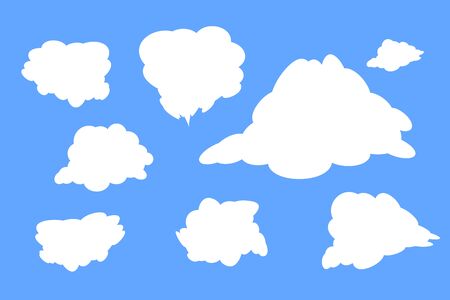 Different types of white clouds. On a blue background Flat design, vector illustration, EPS10のイラスト素材