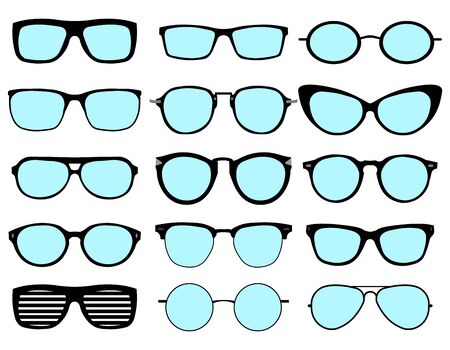 A set of glasses isolated. Vector glasses model icons. Sunglasses, glasses, isolated on white background. Various shapes - stock vector.のイラスト素材