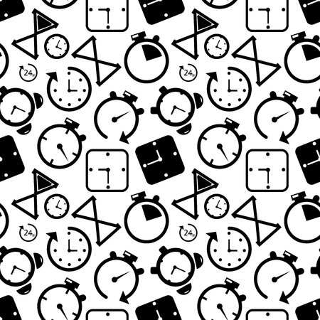 Time vector seamless background. Endless pattern with alarm clocks and clocks.のイラスト素材