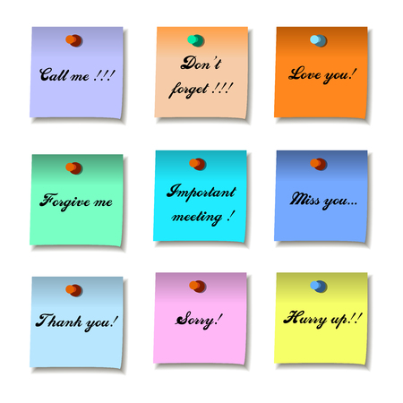 Colored set of sticky notes memo. Flat design, vector illustrationのイラスト素材