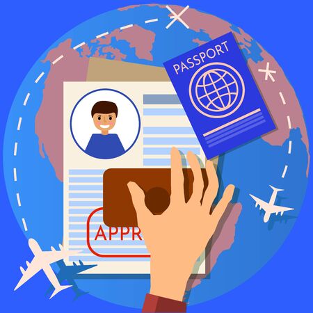 Passport  application. Travel immigration stamp. work permit. business and lifestyleの写真素材