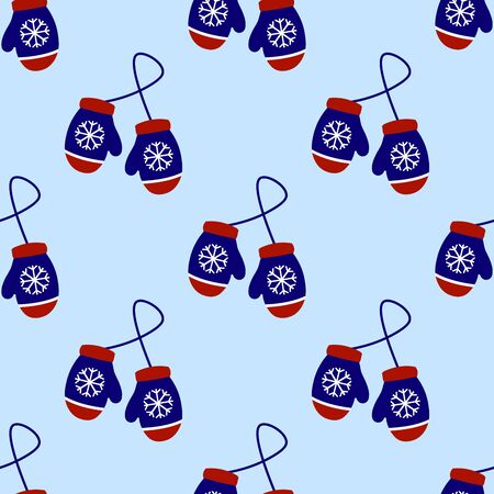 Seamless vector pattern with winter mittens on light blue background.のイラスト素材