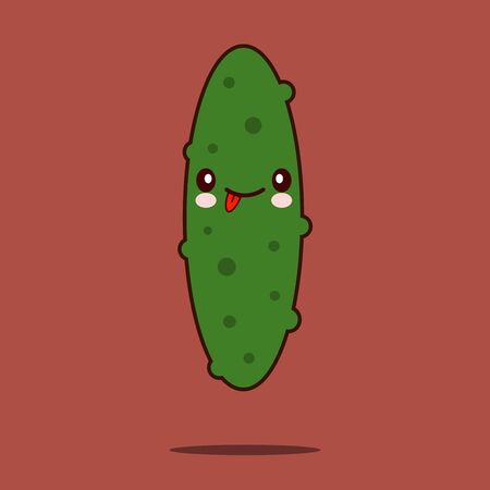 Cute vegetable cartoon character Cucumber icon kawaii Smiling face. Flat design  Illustration Fresh farm healthy foodの写真素材