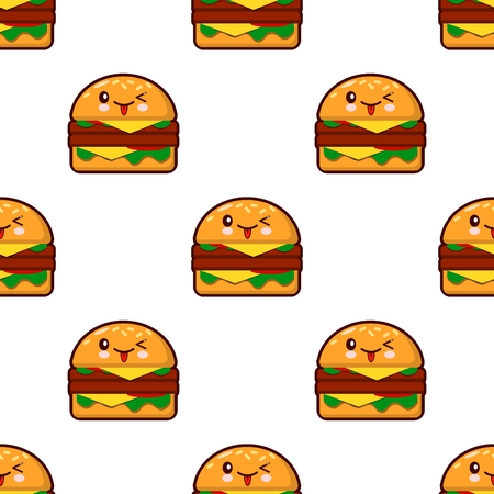 seamless pattern with kawaii burger on white background Flat design  Illustration gamburgerの写真素材