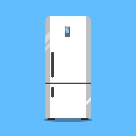 Flat refrigerator icon. Vector illustration isolated on a blue background.の写真素材