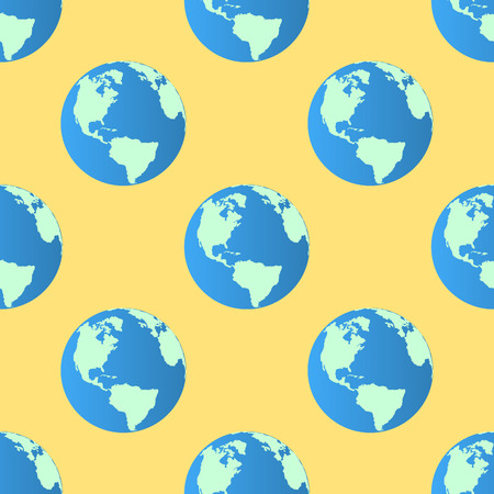 Seamless Pattern Globe earth on yellow background.の写真素材