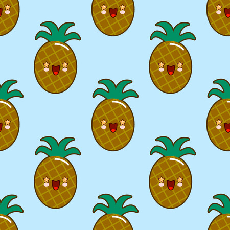 Seamless pattern with smiling pineapples for kids holidays.  pineapple background. Cute summer fruit illustration. Exotic summer concept.の写真素材