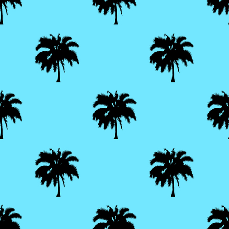 Palm tree pattern seamless texture isolated on blue background. Simple illustration of palm tree for any web design or textile.の写真素材