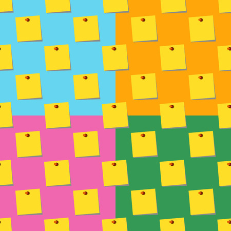 sticky notes memo yellow Seamless pattern set on colors backgrounds.の写真素材