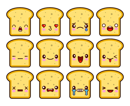 Bread Slice Toast Cartoon Mascot character funny cartoon set with different emotions on the kawaii face. Flat design  Illustrationの写真素材