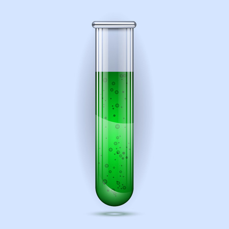 Realistic glass test tube template isolated on light blue background. Laboratory equipment flask vector illustration EPS.のイラスト素材
