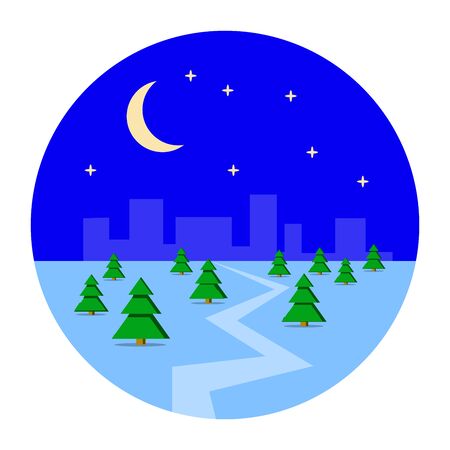 City, metropolis in the winter snow. Night, Christmas, new year, holiday, houses, city sleeps, forest Flat design vector illustration EPS10のイラスト素材