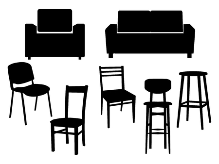 Collection black silhouette of chairs icon interior furniture Old style armchair. Vector flat illustrationのイラスト素材