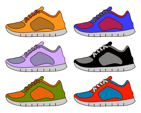 Sneaker Sport Shoe Color Flat Icon Symbol Set Collection. Flat design  Illustrationの写真素材