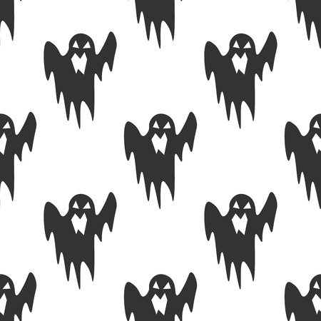 ghost seamless pattern on a white background. Black icons Halloween Flat design  Illustrationの写真素材