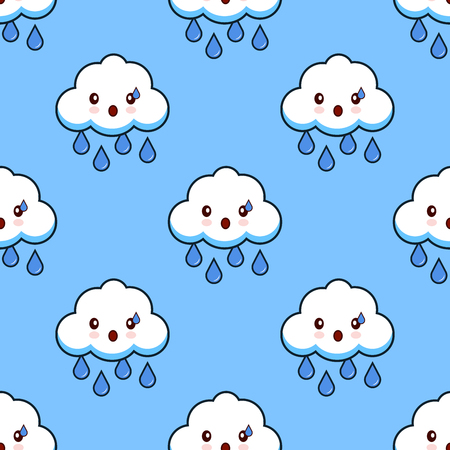 Cartoon seamless pattern cloud rainy cute kawaii character. Flat design  Illustrationの写真素材