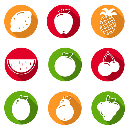 Set of flat design icons for fruits on white background  illustrationの写真素材