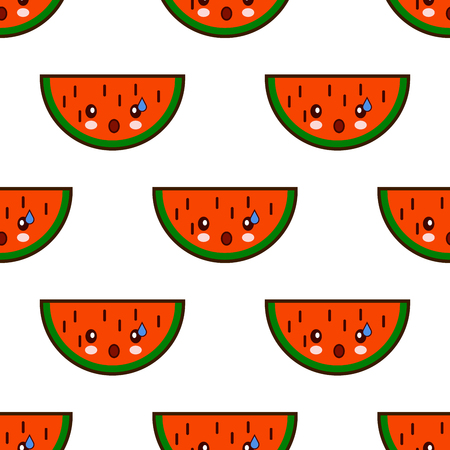 Seamless pattern with watermelon cute fruit kawaii characters on white background. Flat design  Illustrationの写真素材