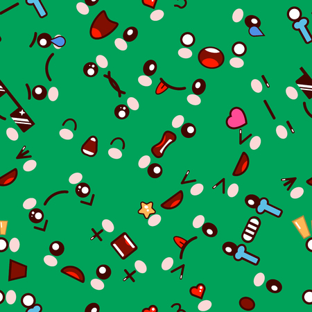 Seamless pattern with cute cartoon kawaii faces. Flat design  Illustrationの写真素材