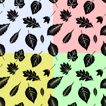 Set seamless pattern with fall leaves on color Background.の写真素材
