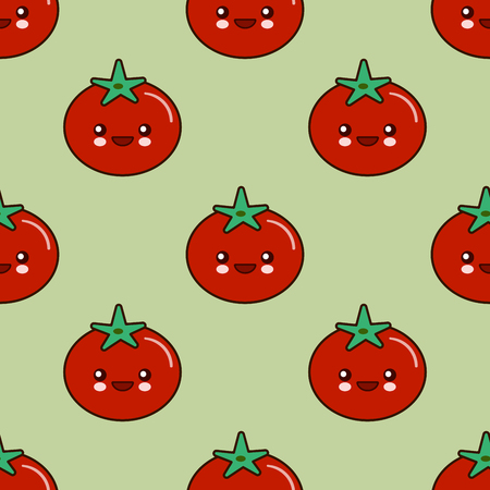 funny tomato kawaii character, seamless pattern design for wallpaper, print, poster, wrapping paper, textile. vegan Flat design  Illustrationの写真素材