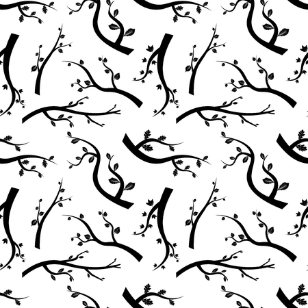 Seamless pattern with trees branches stylized black silhouettes on white background.の写真素材