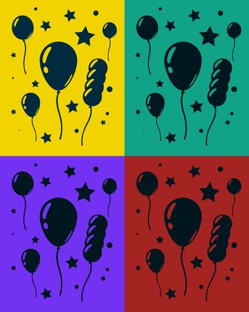 Greeting card set with lot of balloons and stars. Happy birthday. Vector illustrationのイラスト素材