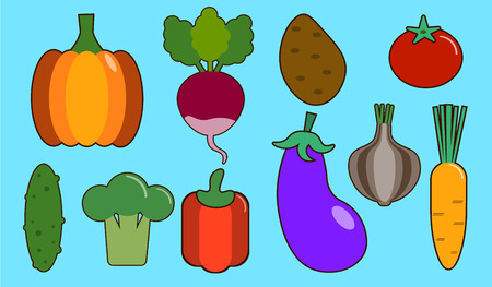 Vegetables flat icons set. Colorful flat design concepts for web banners, web sites, printed materials, infographics vector illustrationのイラスト素材
